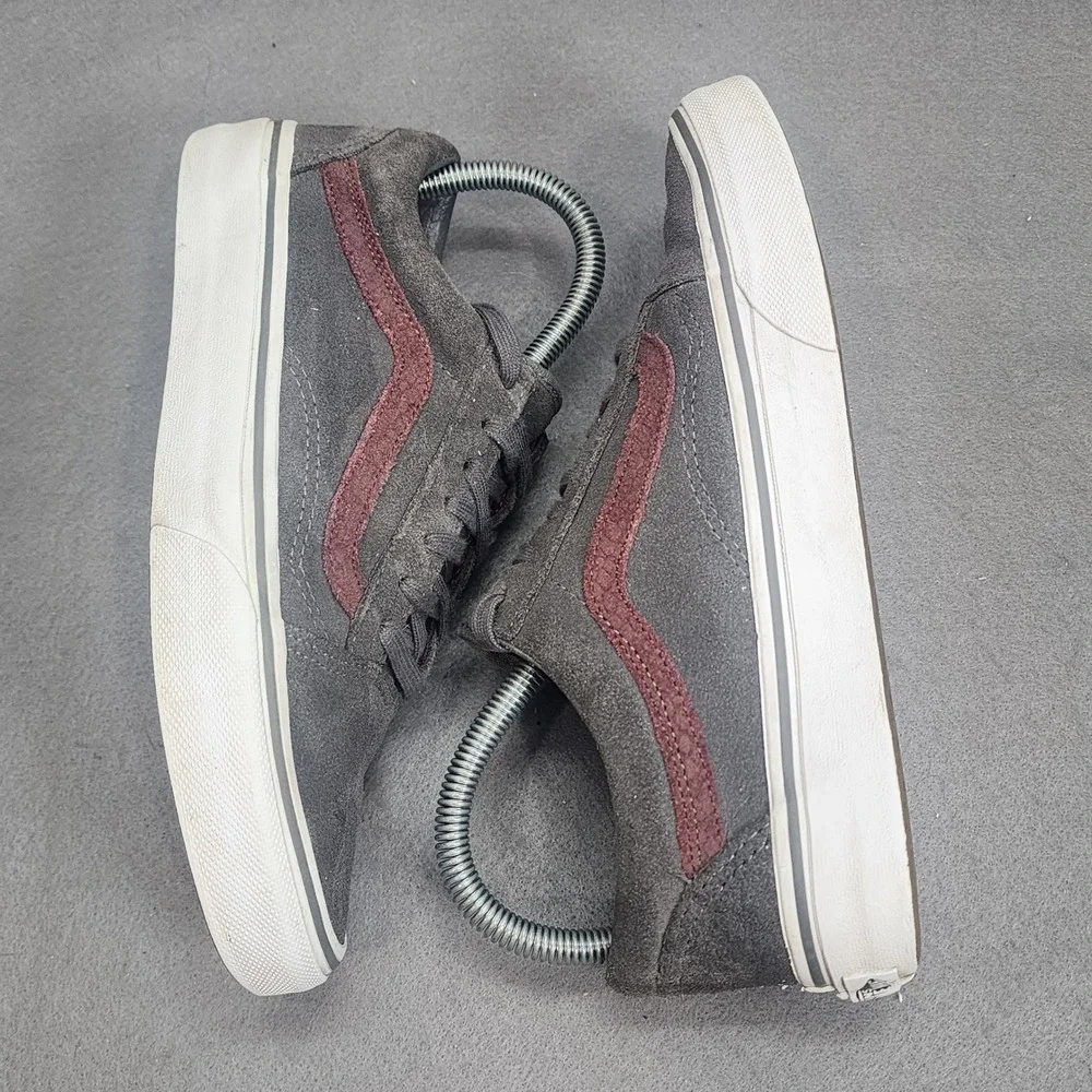 Vans Old Skool Suede Sneakers Grey Burgundy Skate Shoes Mens 6 Womens 7.5
